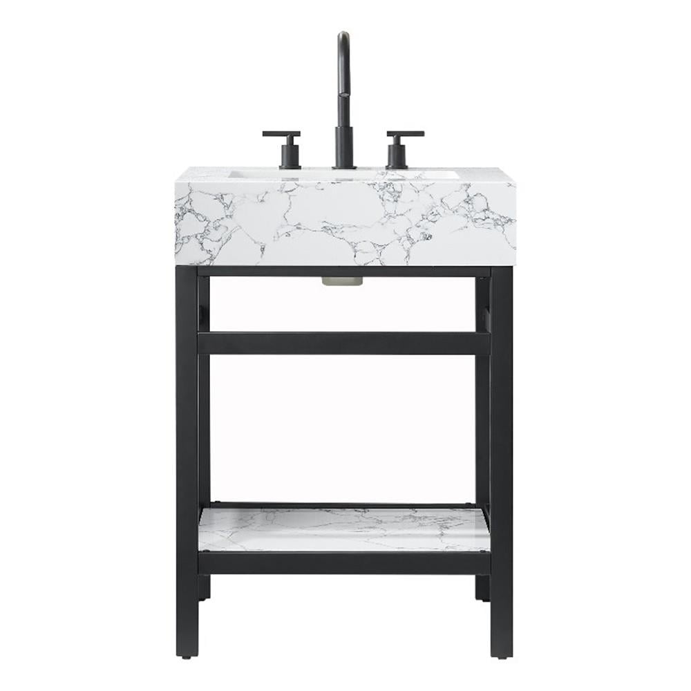 Ecija 24" Single Matte Black Metal Bath Vanity with Pandora White Composite Top