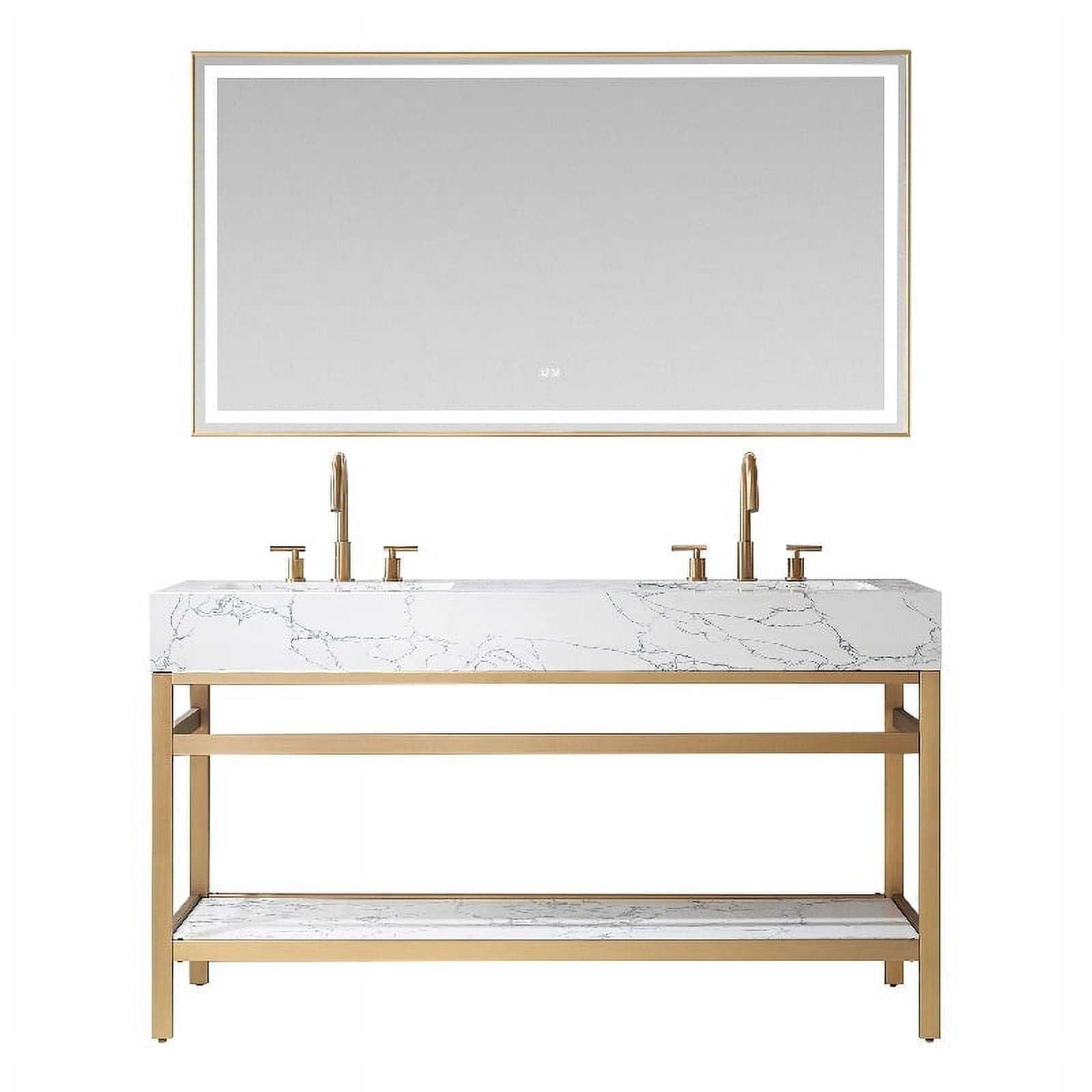 Ecija 60M" Brushed Gold Metal Vanity with Pandora White Composite Top