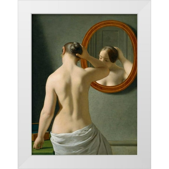 Eckersberg, Christoffer Wilhelm 12x14 White Modern Wood Framed Museum Art Print Titled - Woman Standing in Front of a Mirror