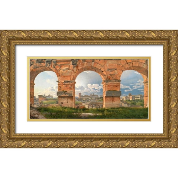 Eckersberg, Christoffer Wilhelm 18x11 Gold Ornate Wood Framed with Double Matting Museum Art Print Titled - A View through The Arches of the Colosseum Rome