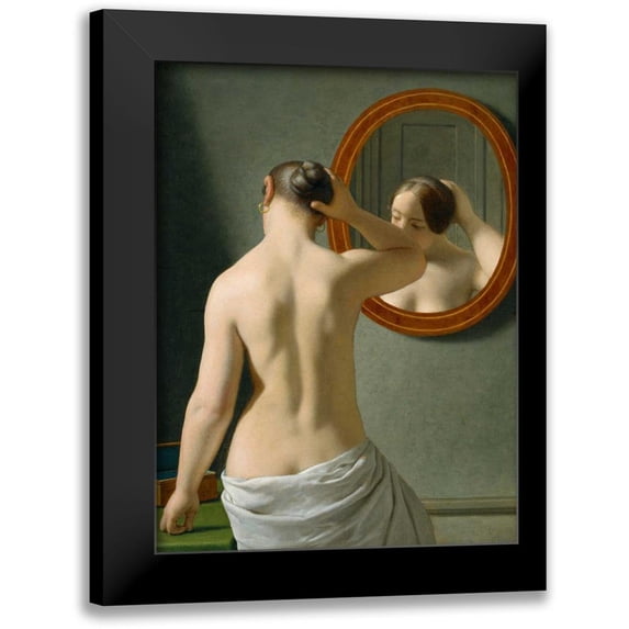 Eckersberg, Christoffer Wilhelm 19x24 Black Modern Framed Museum Art Print Titled - Woman Standing in Front of a Mirror