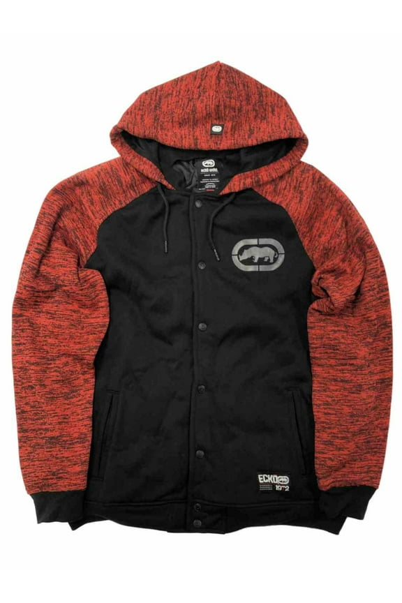 Ecko Mens Black & Red Hoodie Snap Front Jacket Small