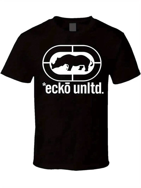 Ecko Ultra Men's Black Cotton T-Shirt - Casual, Stretchy, Breathable, Rhino Logo for Daily Wear