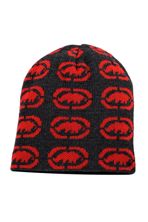 Ecko Unltd Beanie Knit Hat with Rhino Logo Allover Grey