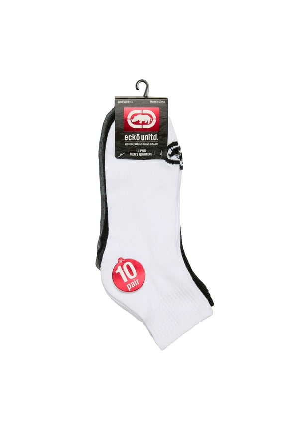 Ecko Unltd. Men's 10 Pair Quarter Ankle Athletic Socks, Solid Sneaker Running Sport Socks
