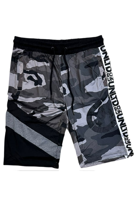 Ecko Unltd Men's Camo Panel Stitched Activewear Shorts (Large, Street Camo)