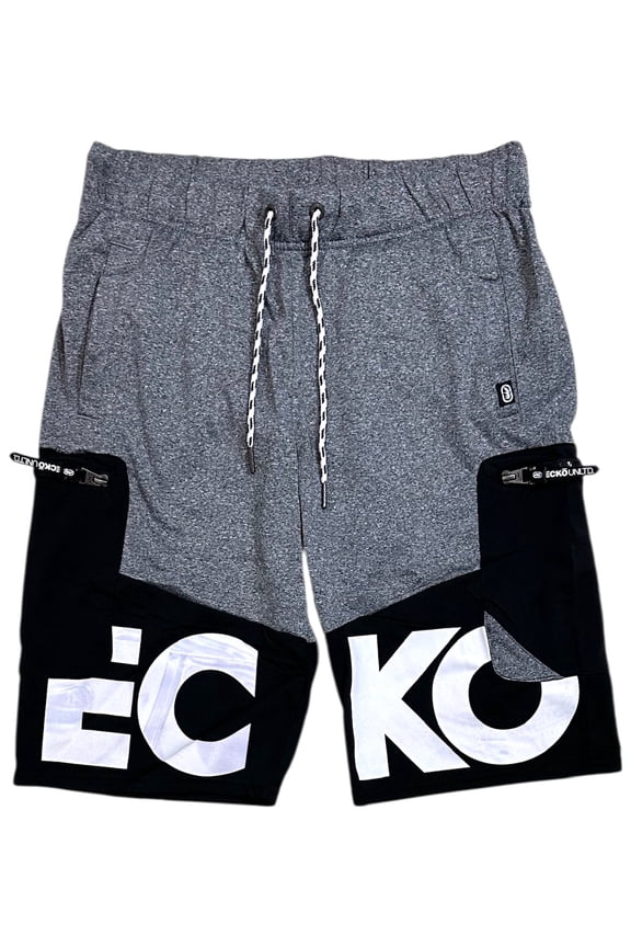 Ecko Unltd Men's Colorblock Activewear Shorts With Side Zip Cargo Pockets (Medium, Grey Marled)
