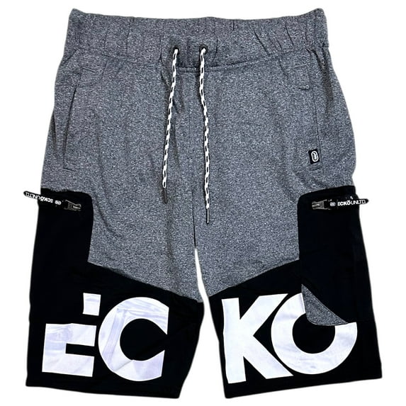 Ecko Unltd Men's Colorblock Activewear Shorts With Side Zip Cargo Pockets (Medium, Grey Marled)
