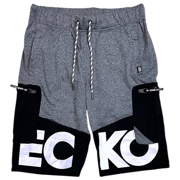 Ecko Unltd Men's Colorblock Activewear Shorts With Side Zip Cargo Pockets (Medium, Grey Marled)