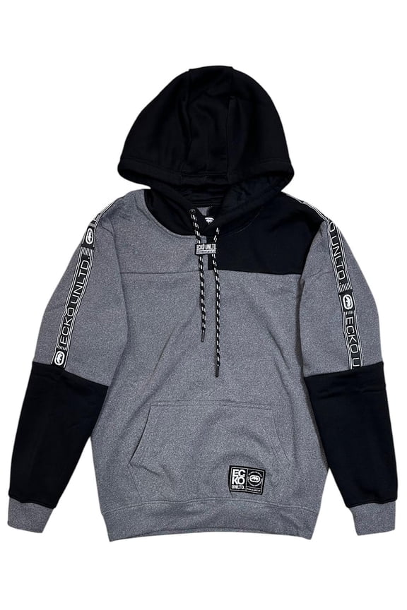 Ecko Unltd Men's Colorblock Fleece Hoodie (Medium, Grey Marled/Black)