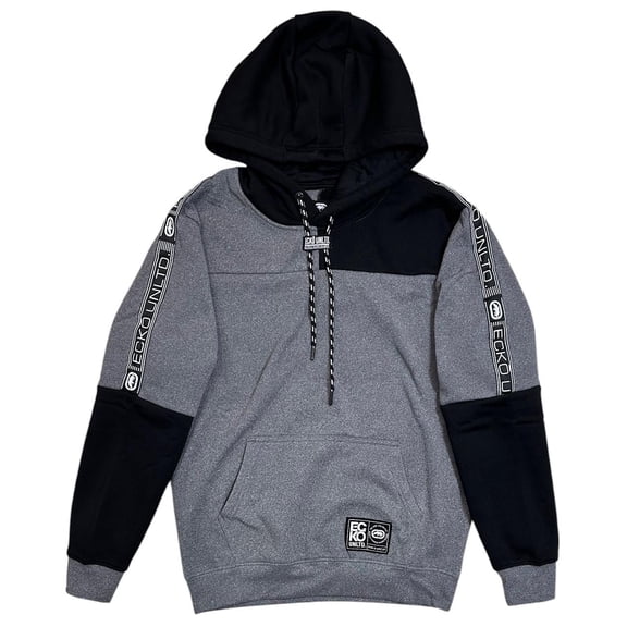Ecko Unltd Men's Colorblock Fleece Hoodie (Medium, Grey Marled/Black)