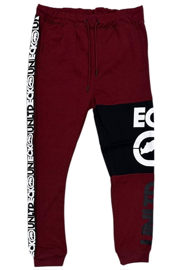 Ecko Unltd Men's Colorblock Puff Print Red Marled Fleece Jogger Sweatpants (Large, Red Marled)