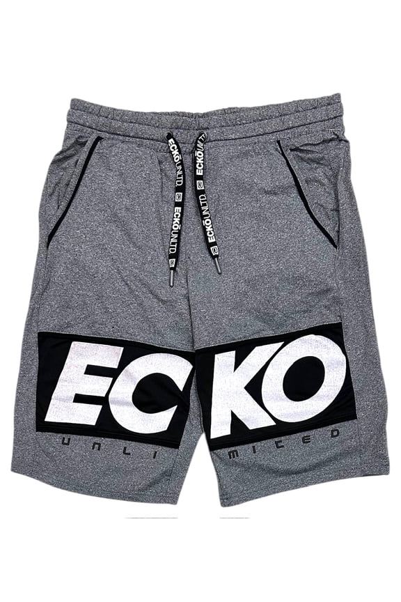 Ecko Unltd Men's Flyknit Marled Colorblock Activewear Shorts (Medium, Grey Marled)