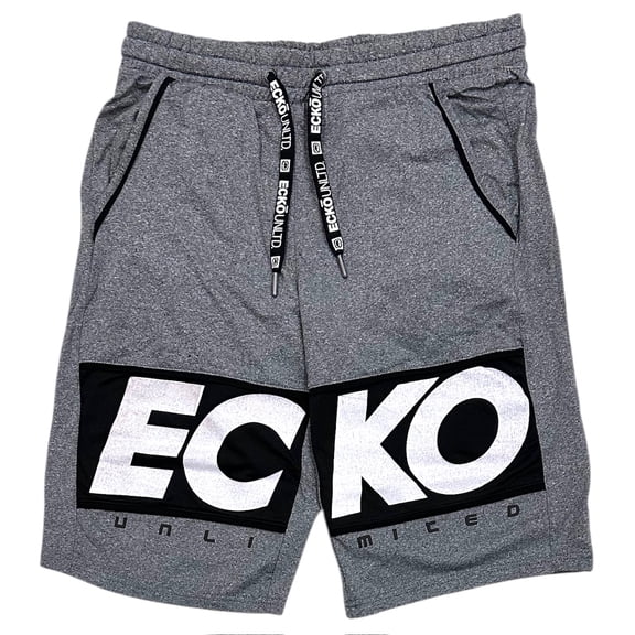 Ecko Unltd Men's Flyknit Marled Colorblock Activewear Shorts (X-Large, Grey Marled)