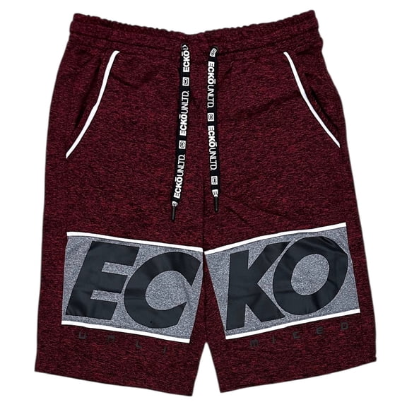 Ecko Unltd Men's Flyknit Marled Colorblock Activewear Shorts (X-Large, Red Marled)