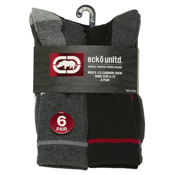 Ecko Unltd. Men's Half Cushion Crew Athletic Socks 6-Packs (Multi)