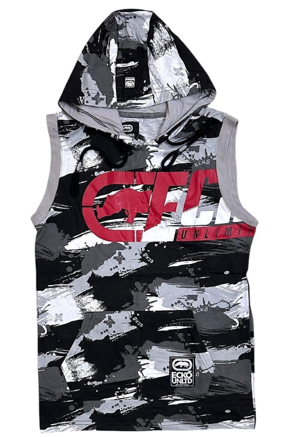 Ecko Unltd Men's Hoodie T-Shirt Broad Stroke Camo Sleeveless Tee (Medium, Grey Camo)