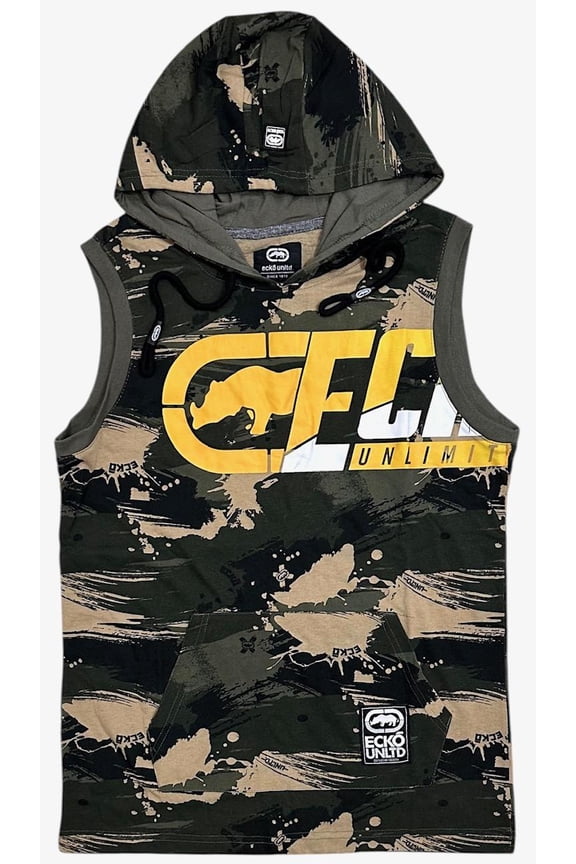 Ecko Unltd Men's Hoodie T-Shirt Broad Stroke Camo Sleeveless Tee (Medium, Olive Camo)