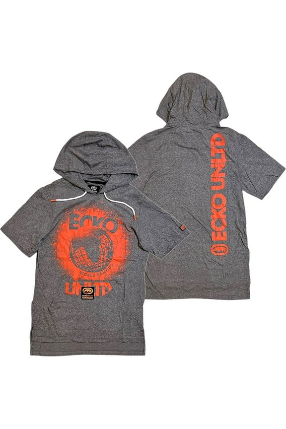 Ecko Unltd Men's Hoodie T-Shirt Graffiti Paint Logo Short Sleeve Tee (Small, Grey Marled)