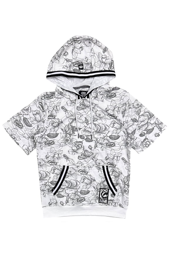 Ecko Unltd Men's Hoodie T-Shirt Hawaiian Tropic Print Short Sleeve Tee (Small, White)