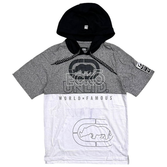 Ecko Unltd Men's Hoodie T-Shirt Panel Stitched Colorblock hort Sleeve Tee (Large, White)