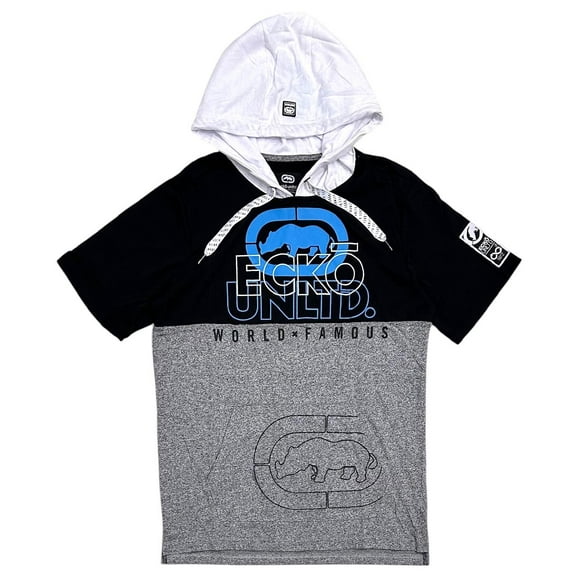 Ecko Unltd Men's Hoodie T-Shirt Panel Stitched Colorblock hort Sleeve Tee (Small, Grey Marled)