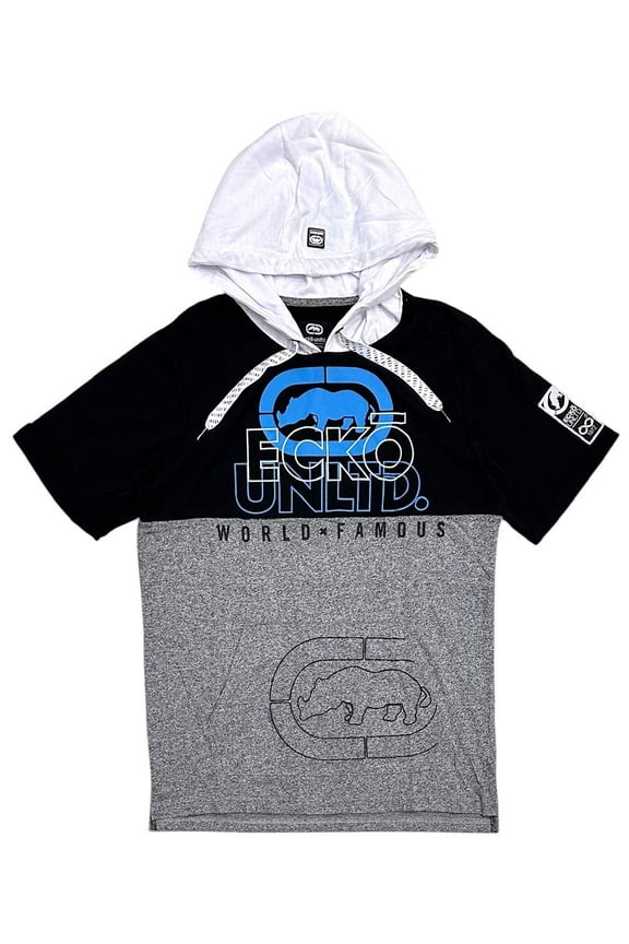Ecko Unltd Men's Hoodie T-Shirt Panel Stitched Colorblock hort Sleeve Tee (Small, Grey Marled)