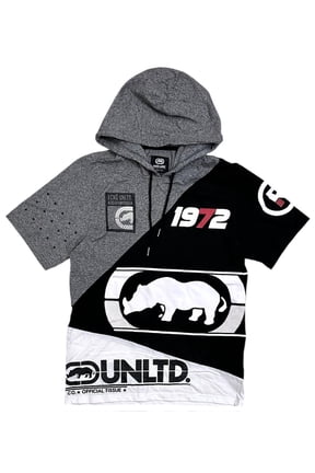 Ecko Unltd Men's Hoodie T-Shirt Slant Panel Stitch Short Sleeve Tee (Medium, Grey Marled)