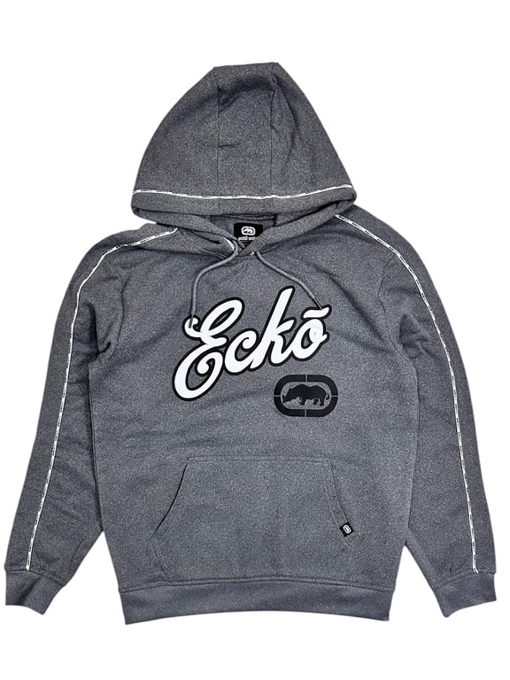 Ecko Unltd Men's Piping Logo Stripe Pullover Fleece Hoodie (Large, Grey Marled)