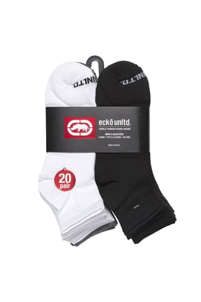 Men's Quarter Athletic Socks 20-Pairs (Black White & Grey)