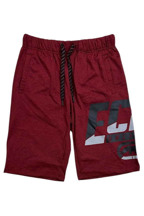 Ecko Unltd Men's Red Heather Marled Puff Print Activewear Shorts (Large, Red Marled)