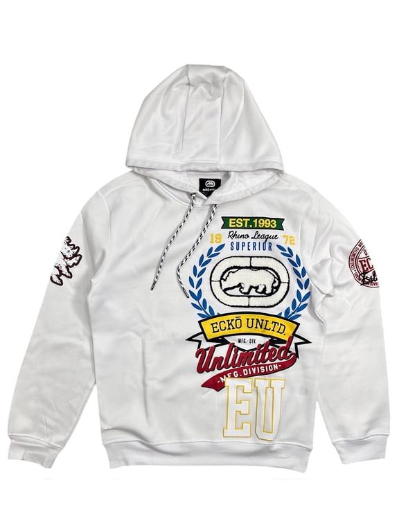 Ecko Unltd Men's Sherpa Logo White Pullover Fleece Hoodie (Large, White)
