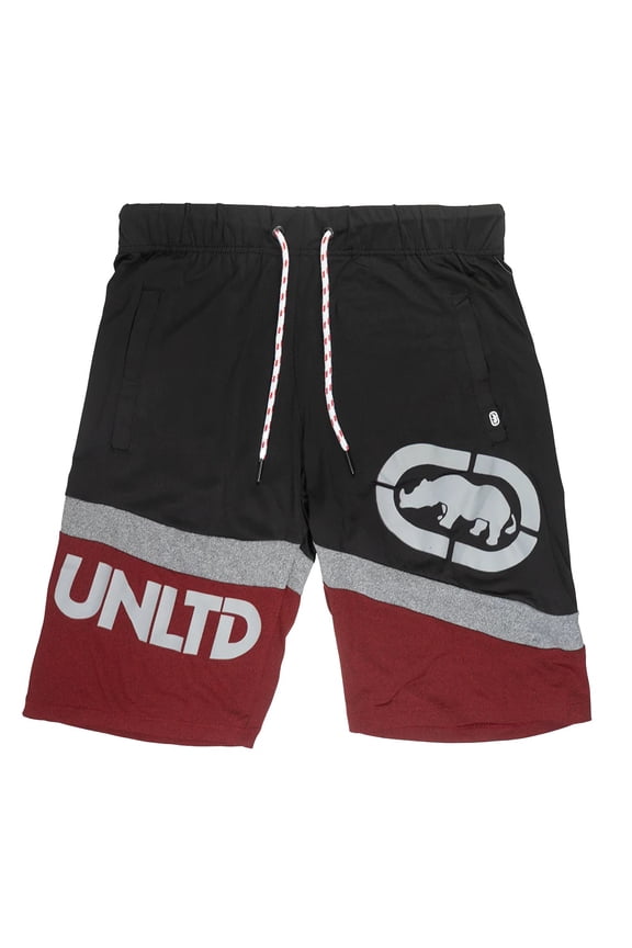 Ecko Unltd Men's Slant Colorblock Activewear Shorts (Medium, True Red Marled)