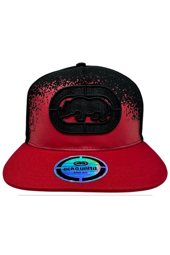 Ecko Unltd Men's Snapback Hat 3D Embroidered Logo Splatter Print Red Black Cap