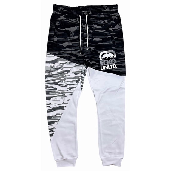 Ecko Unltd Men's Sweatpants Camo Colorblock Fleece Jogger (Medium, White/Camo)
