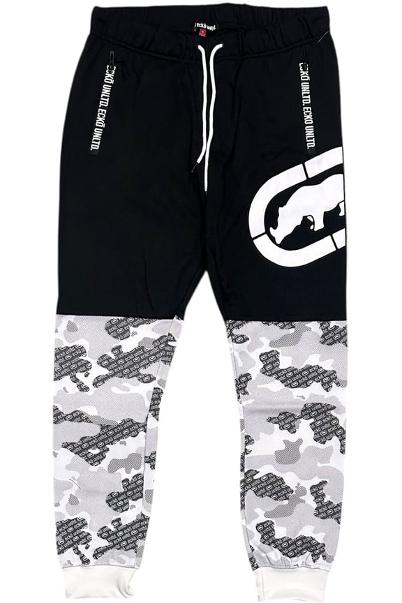 Ecko Unltd Men's Sweatpants Camo Puff Print Colorblock Fleece Jogger (X-Large, White)