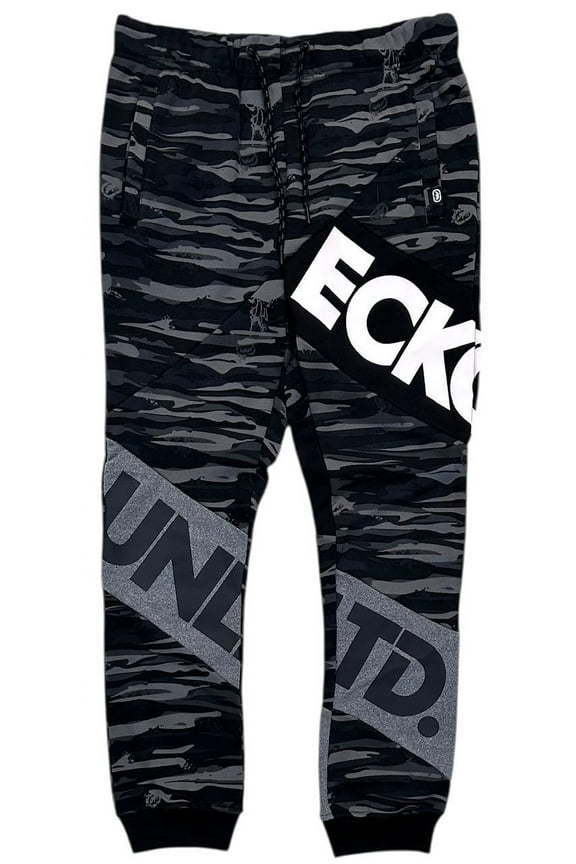 Ecko Unltd Men's Sweatpants Camo Puff Print Colorblock Fleece Jogger (XX-Large, Black Camo)