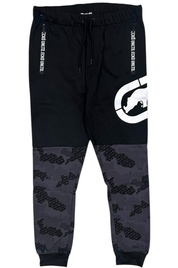 Ecko Unltd Men's Sweatpants Camo Puff Print Colorblock Fleece Jogger (XXX-Large, Black)