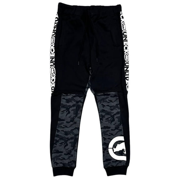 Ecko Unltd Men's Sweatpants Camo Sidestrip Logo Fleece Jogger (XXX-Large, Black)