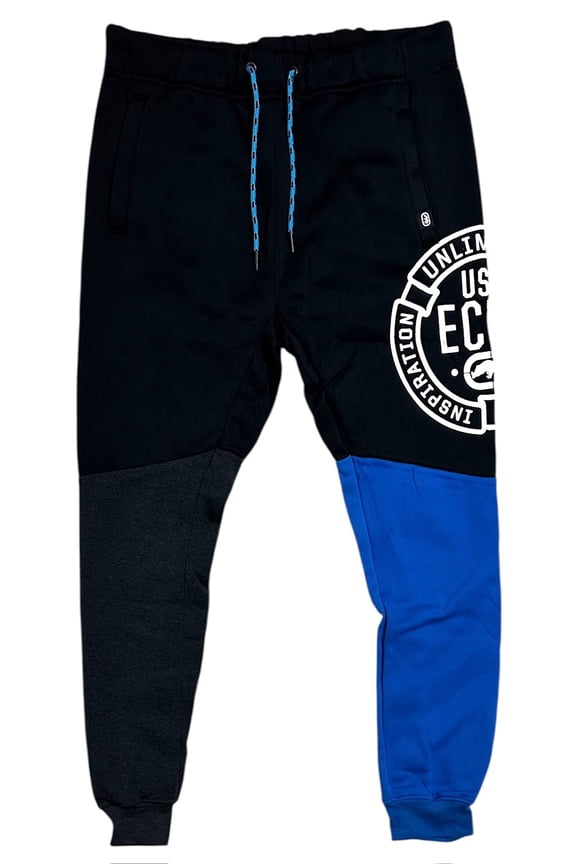 Ecko Unltd Men's Sweatpants Coloblock Panel Stitched Fleece Jogger (Large, Imperial Blue/Black)