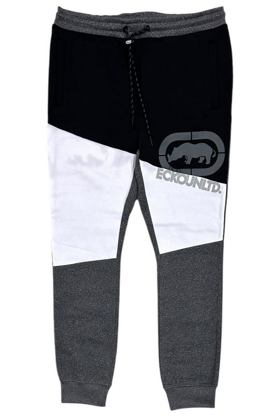 Ecko Unltd Men's Sweatpants Colorblock Fleece Jogger (Medium, Black/White/Heather Grey)