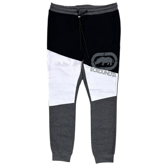 Ecko Unltd Men's Sweatpants Colorblock Fleece Jogger (XX-Large, Black/White/Heather Grey)