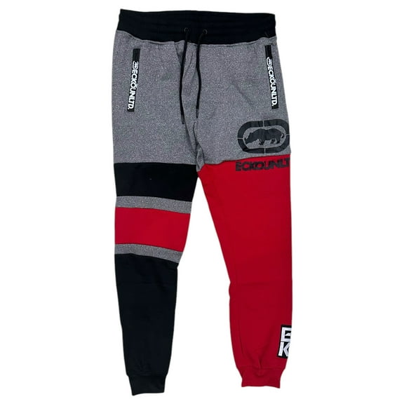 Ecko Unltd Men's Sweatpants Colorblock Fleece Jogger (XX-Large, Red/Heather Grey/Black)