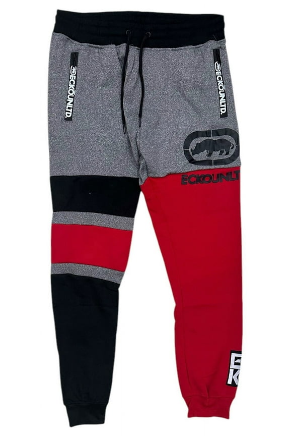 Ecko Unltd Men's Sweatpants Colorblock Fleece Jogger (XXX-Large, Red/Heather Grey/Black)
