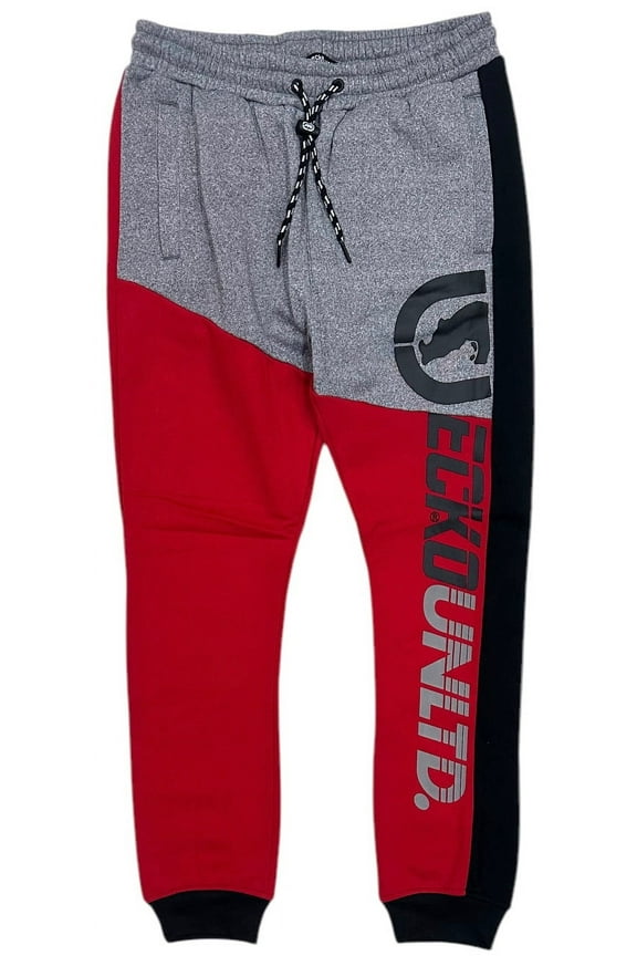 Ecko Unltd Men's Sweatpants Colorblock Puff Print Fleece Jogger (Medium, Grey/Red/Black)