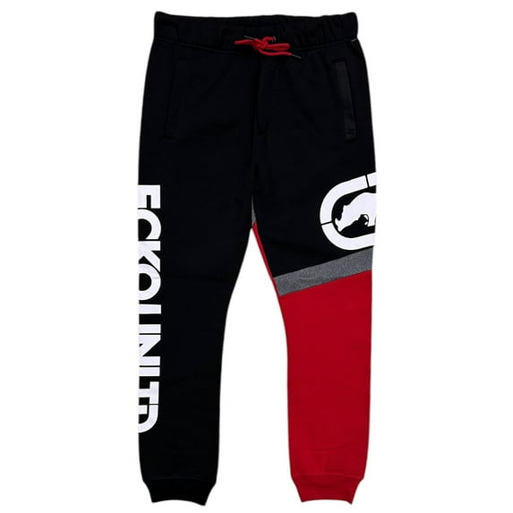 Ecko Unltd Men's Sweatpants Colorblock Puff Print Fleece Jogger (Medium, Red/Black/Grey)