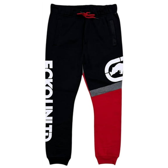 Ecko Unltd Men's Sweatpants Colorblock Puff Print Fleece Jogger (XX-Large, Red/Black/Grey)