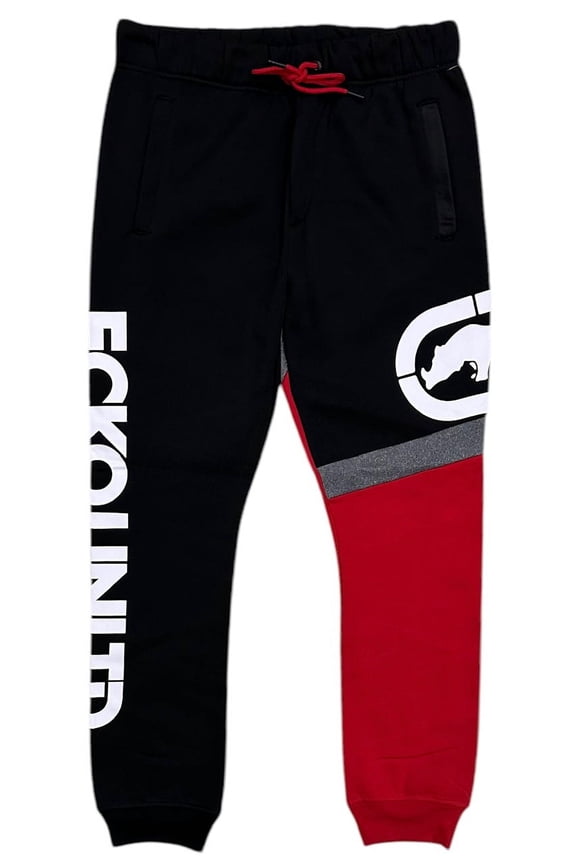 Ecko Unltd Men's Sweatpants Colorblock Puff Print Fleece Jogger (XX-Large, Red/Black/Grey)