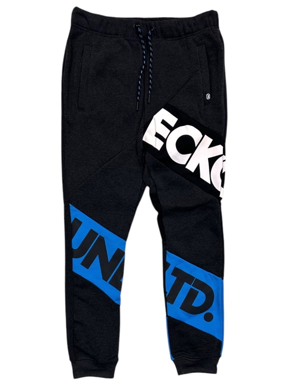 Ecko Unltd Men's Sweatpants Colorblock Puff Print Fleece Jogger (XXX-Large, Charcoal Black Heather)