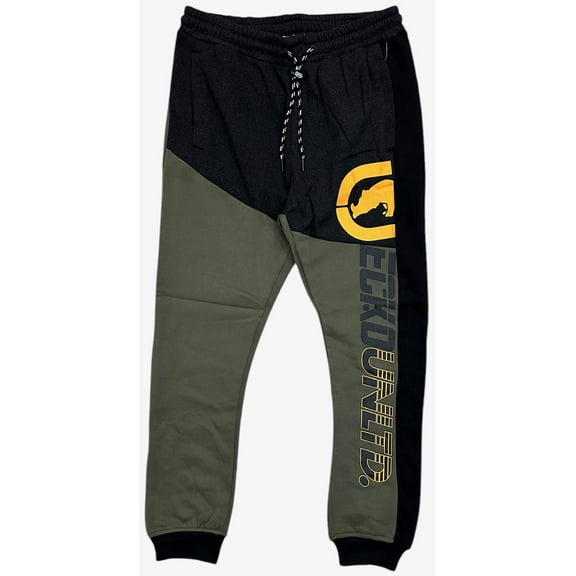 Ecko Unltd Men's Sweatpants Colorblock Puff Print Fleece Jogger (XXX-Large, Olive/Black Heather)